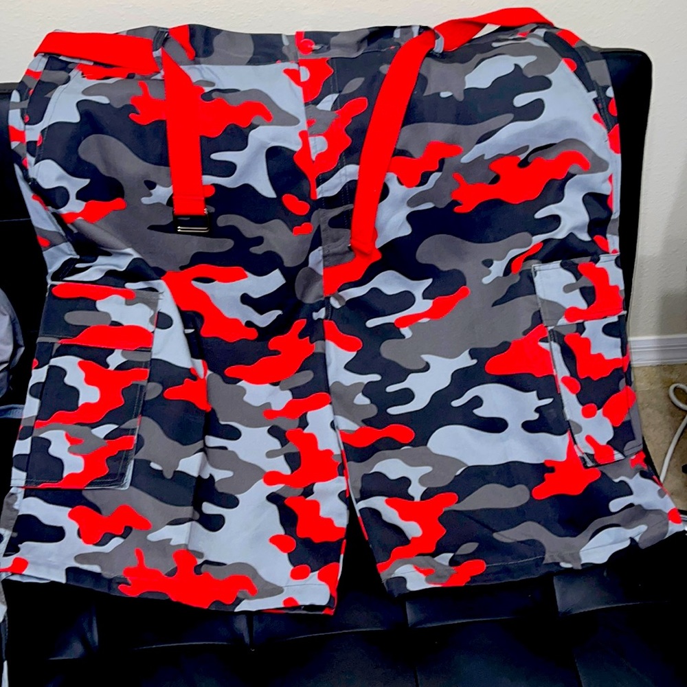 BIG AND TALL Red CAMOFLAUGE ARMY Cargo Shorts Belt CAMO SHORT Cotton Size: 54